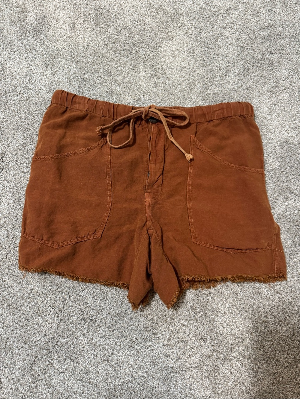 Free People Rust Brown Drawstring Linen Shorts